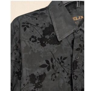 Helix Men's L Button Up Shirt Black Velvet Floral Long Sleeve Casual Dress Shirt